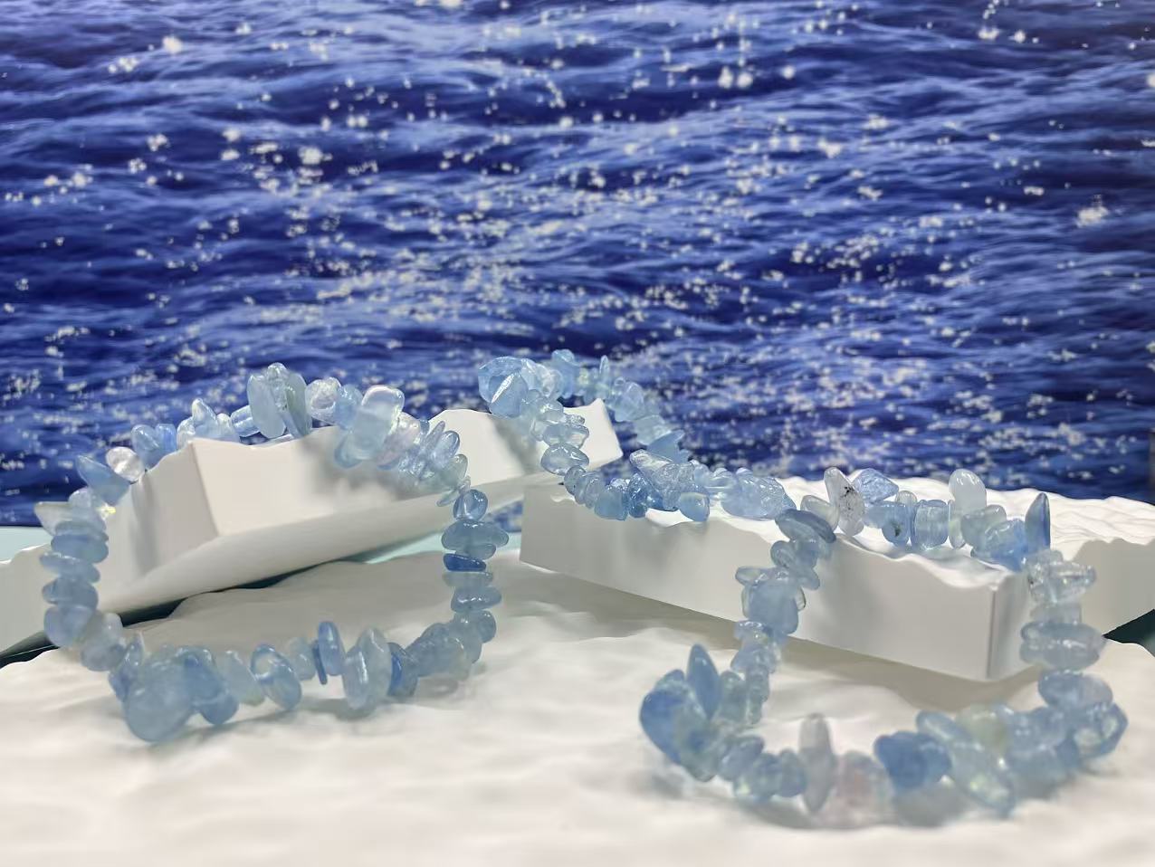 Aquamarine Crushed Ice Bead Bracelet
